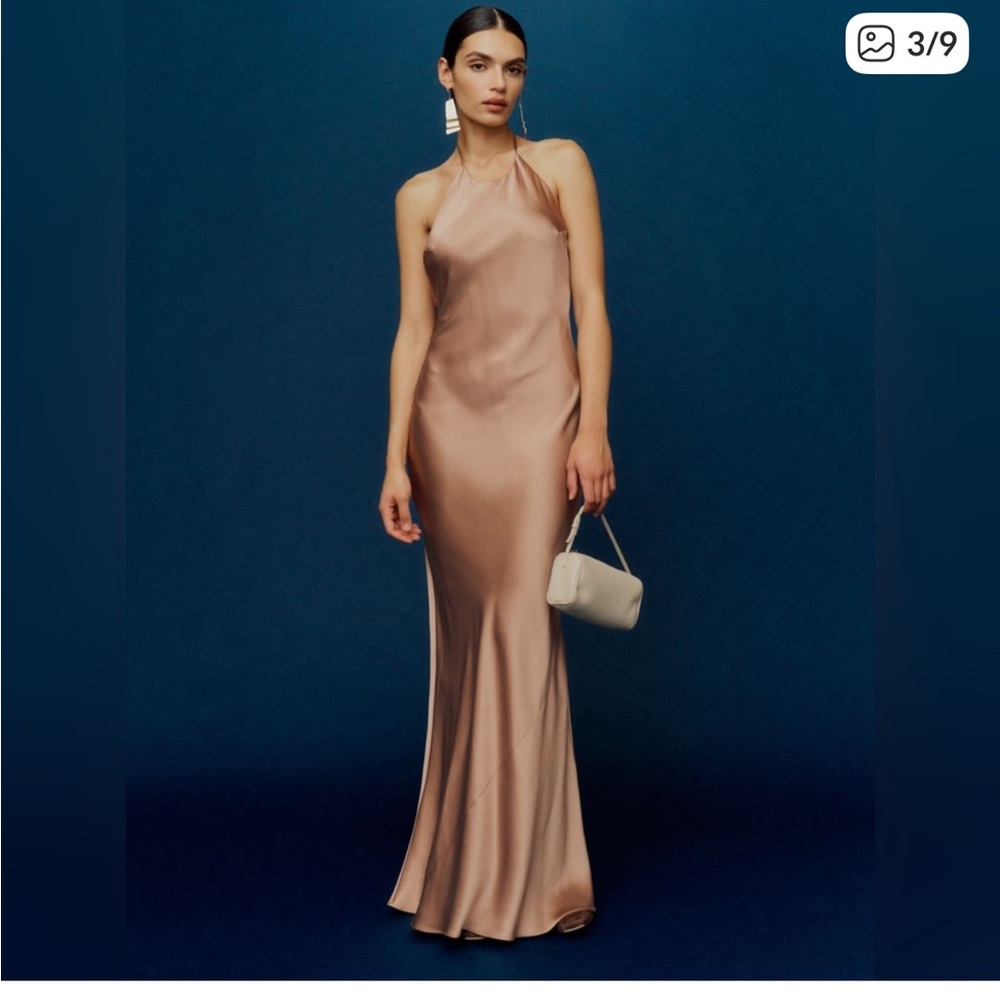 NWT REFORMATION Silk Maxi Dress Halter Tie Neck Open Back Flowy Satin Gown S